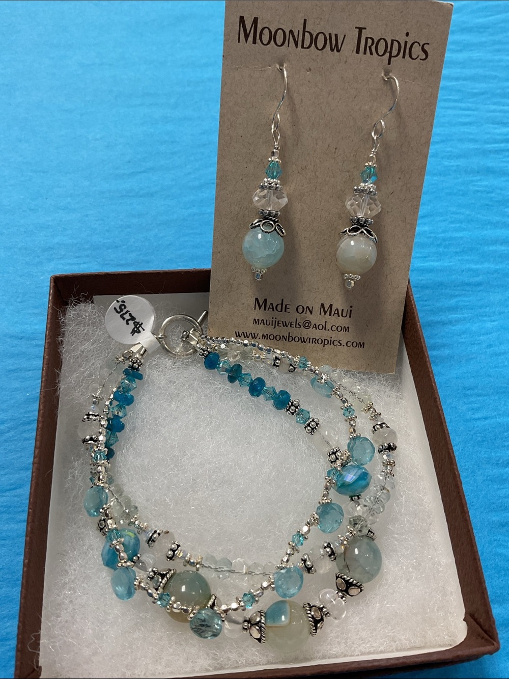 NWT S.S. Handmade gemstone /crystal bracelet earrings set